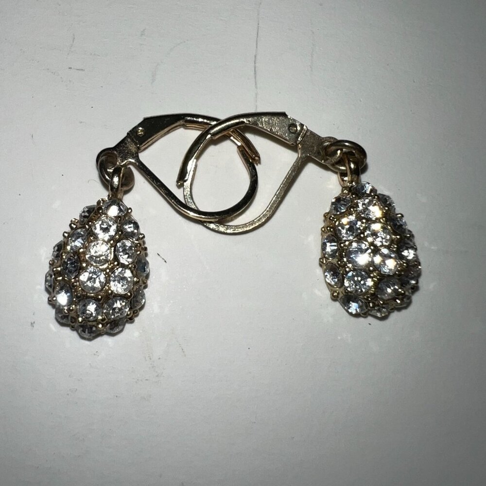 Vintage Gold-Tone Rhinestone Teardrop Dangle Earrings For Women